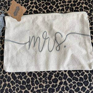 Mud Pie Cream and Gray 'Mrs.' Cosmetic Bag